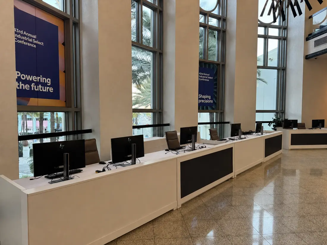 Unbranded connected business conference registration area in South Florida